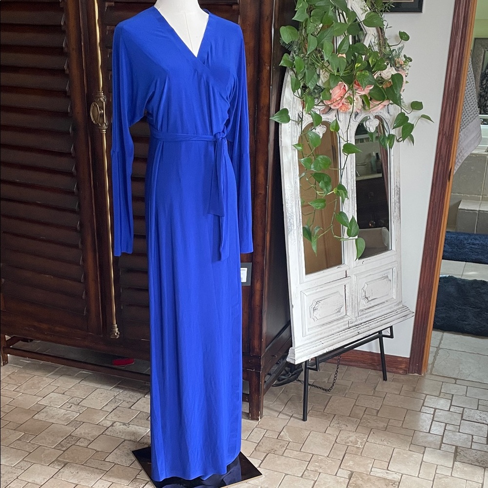 NWT Norma Kamali Dolman Wrap Colbalt Blue Maxi Dress Gown Medium 38 - Picture 3 of 13